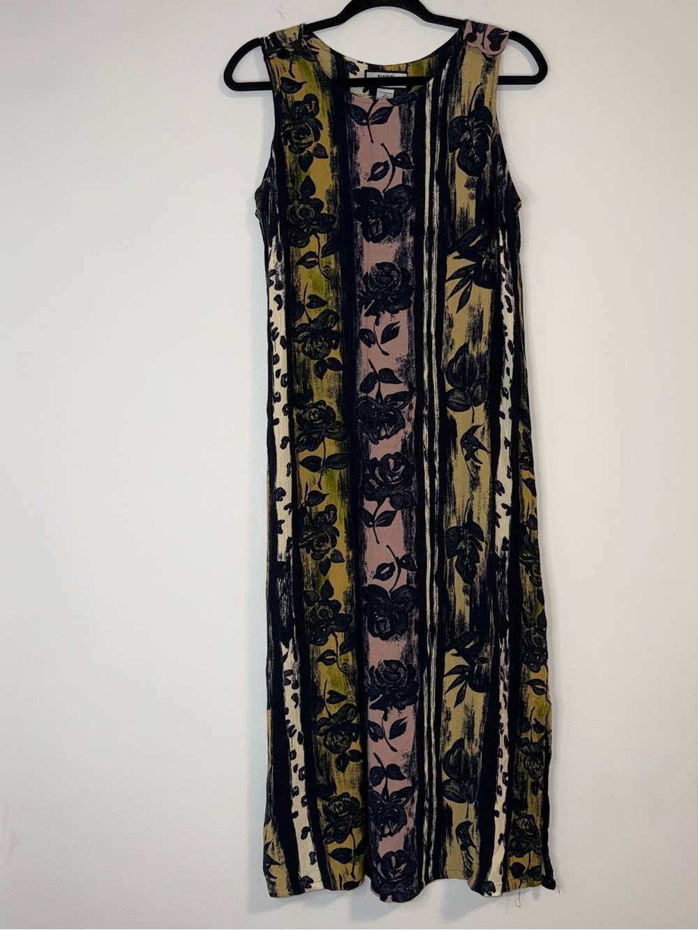 VTG 90s Bicé Rose Floral Leopard Print Striped Buttoned Shoulder Midi Dress Sz10